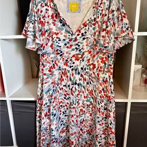 Anthropologie Maeve Colourful Polka Dot Women's Cut-out Sleeve Dress Size M US